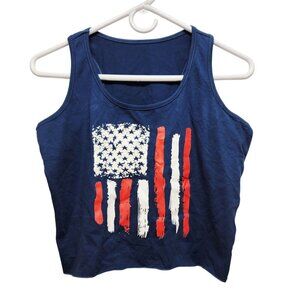 American Flag Graphic Womens Tank Top Size S Blue